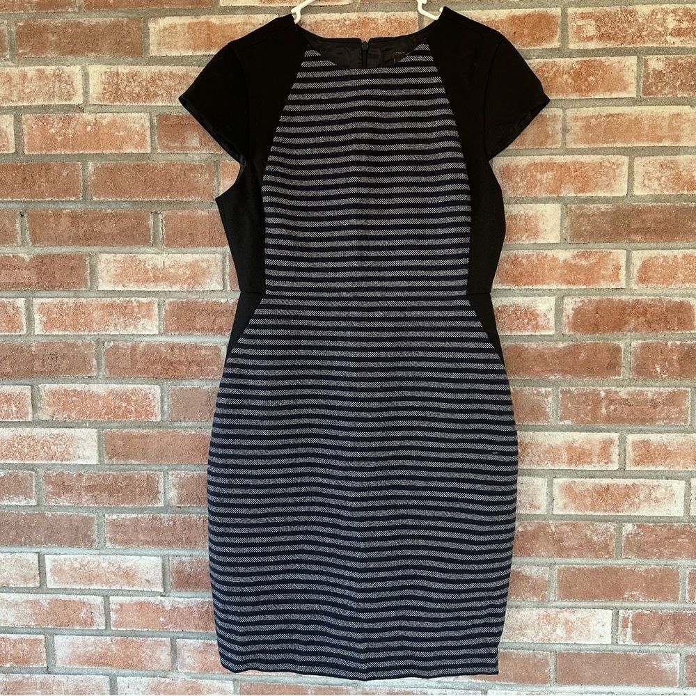NEW J. Crew Wool Blend Sheath Cap Sleeve Dress Navy Striped Women’s 10 Work